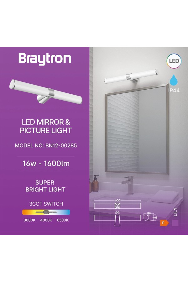 Braytron LILY B 600 16W 3IN1 CHR IP44 MIRROR LAMP