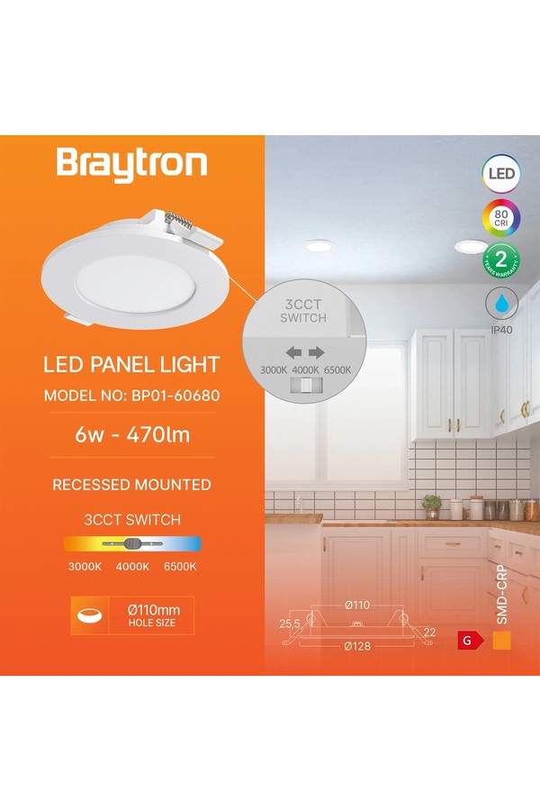 Braytron SMD CRP 6W RND 4NC WHT 3IN1 LED PANEL LIGHT