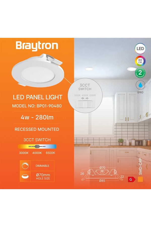 Braytron SMD CRP 4W RND DIM 3INC WHT 3IN1 LED PANEL LIG