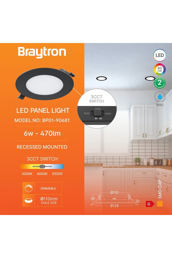 Braytron SMD CRP 6W RND DIM 4INC BLC 3IN1 LED PANEL LIG