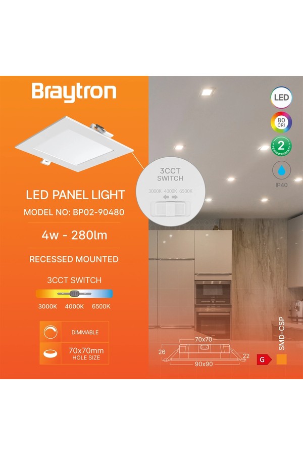 Braytron SMD CSP 4W SQR DIM 3INC WHT 3IN1 LED PANEL LIG