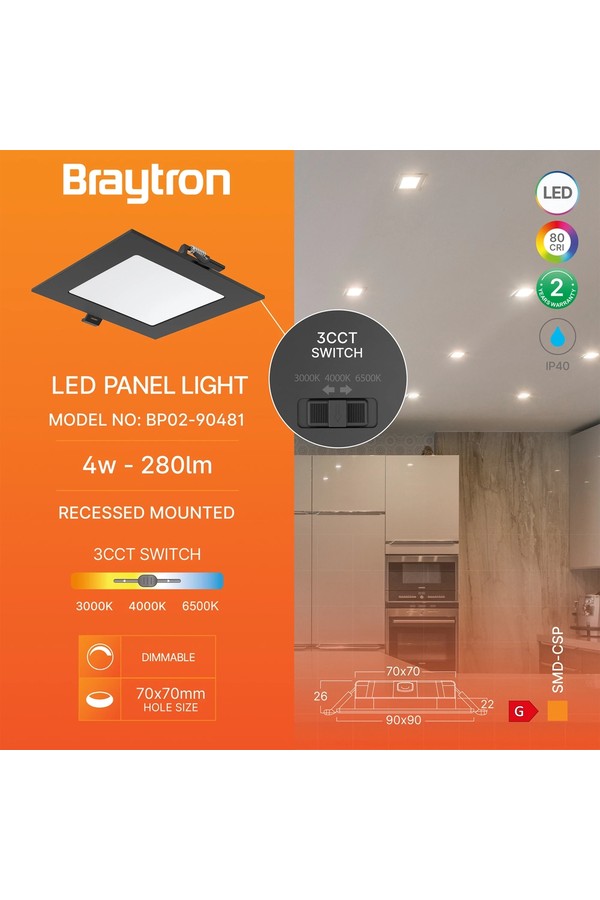 Braytron SMD CSP 4W SQR DIM 3INC BLC 3IN1 LED PANEL LIG