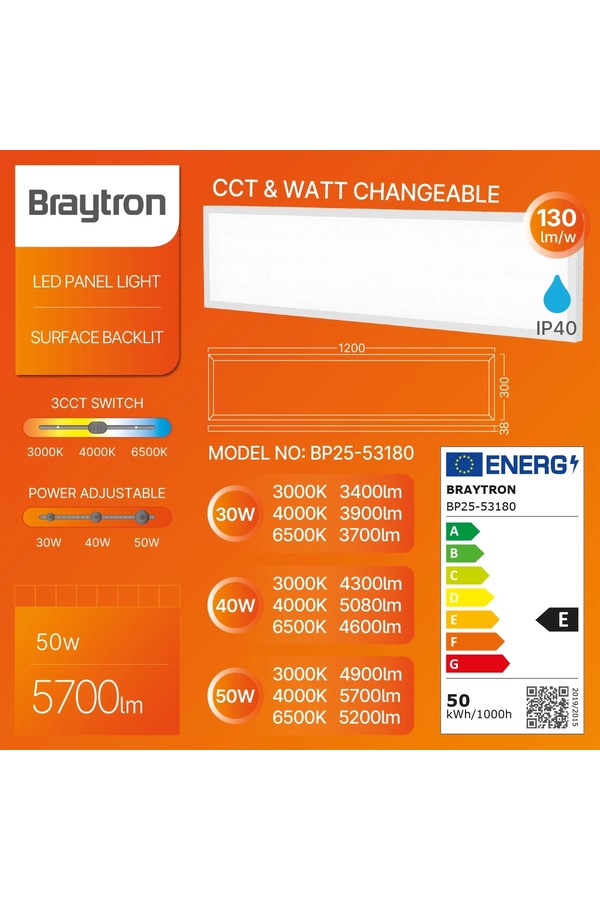 Braytron BACKLITE SRC 50W 300x1200 WHT 3IN1 LED PANEL L