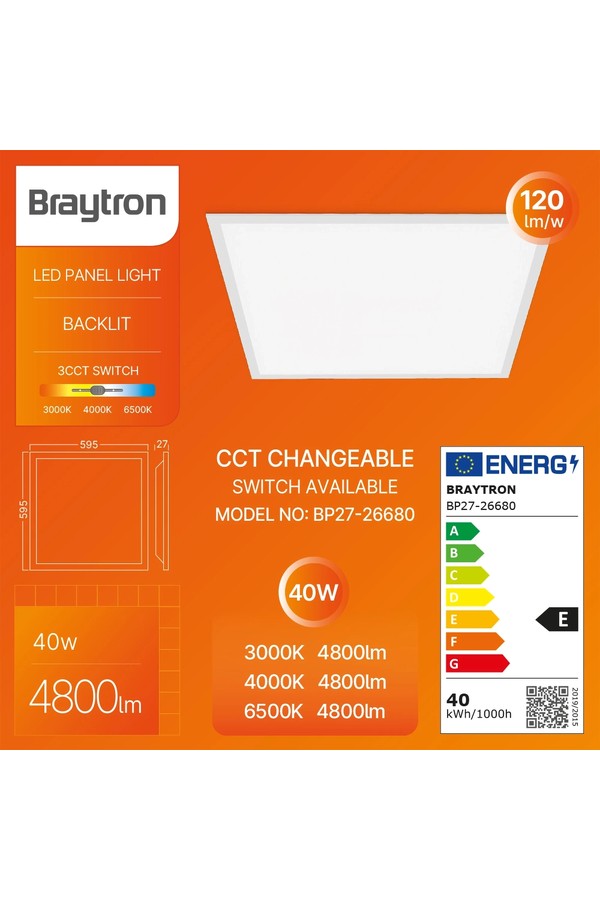 Braytron BACKLITE RC 40W 595x595 WHT 3IN1 LED PANEL