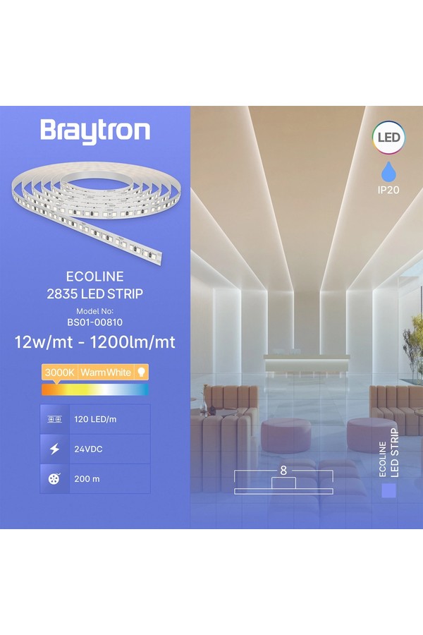Braytron ECOLINE 12W 120L 2835 3000K 24V IP20 LED STRIP