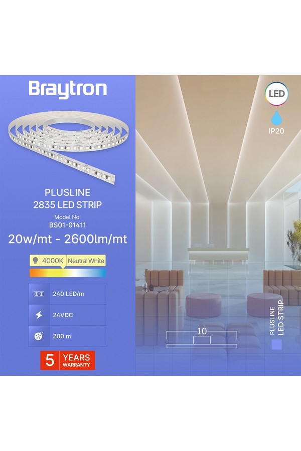 Braytron PLUSLINE 20W 240L 2835 4000K 24V IP20 LED STRI