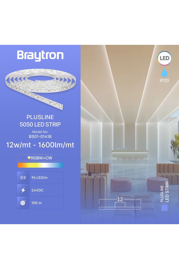 Braytron PLUSLINE 12W 96L 5050 RGBW+CW 24V IP20 LED STR