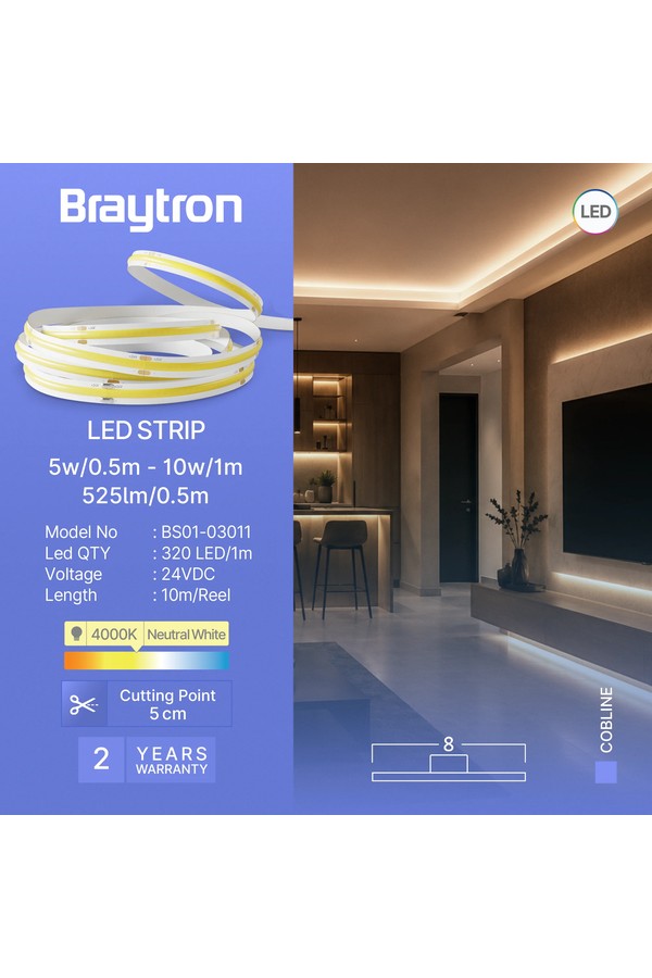Braytron COBLINE 10W 320D COB 4000K 24V IP20 LED STRIP