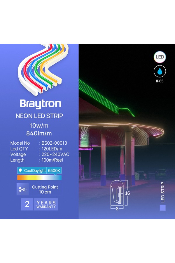 Braytron NEON 8x16 220V 6500K NEON LED STRIP