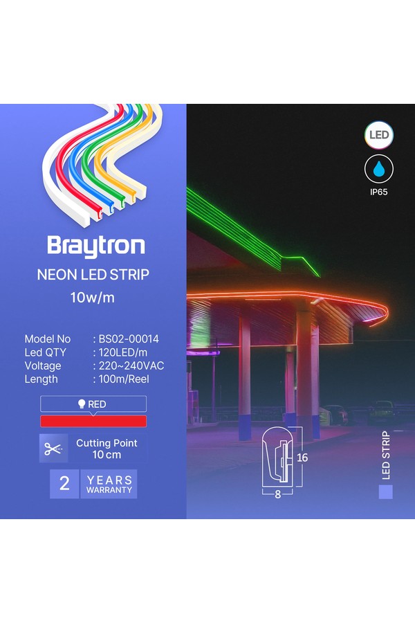 Braytron NEON 8x16 220V RED NEON LED STRIP