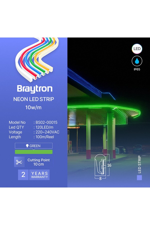 Braytron NEON 8x16 220V GRN NEON LED STRIP