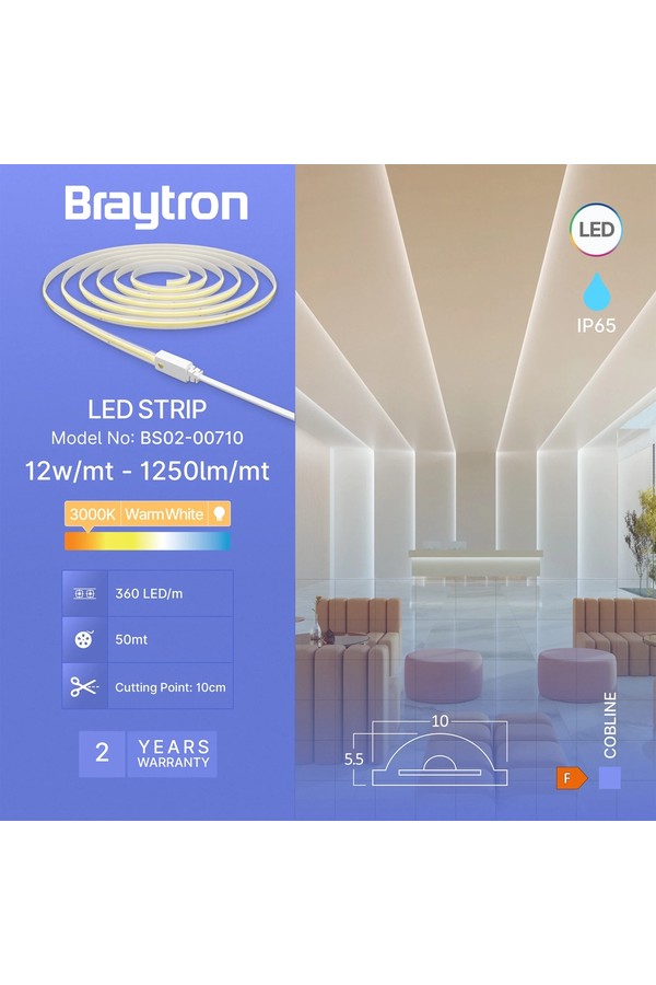 Braytron COBLINE 360L 12W COB 3000K CLR 220V IP65 LED S