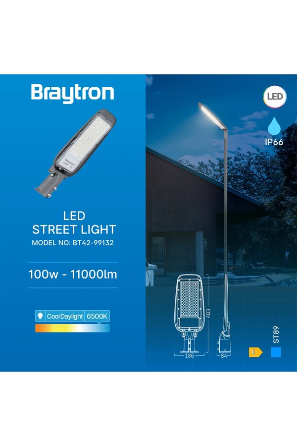 BRY-ST89-100W-GRY-6500K-IP66-LED STREET LIGHT