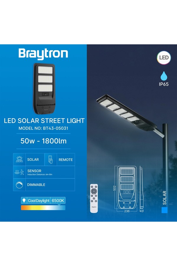 Braytron SOLAR ST01 50W 6500K SNS IP65 SOLAR STREET LIG