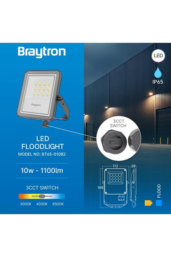 Braytron FLOOD PF 10W GRY 3IN1 IP65 LED FLOODLIGHT