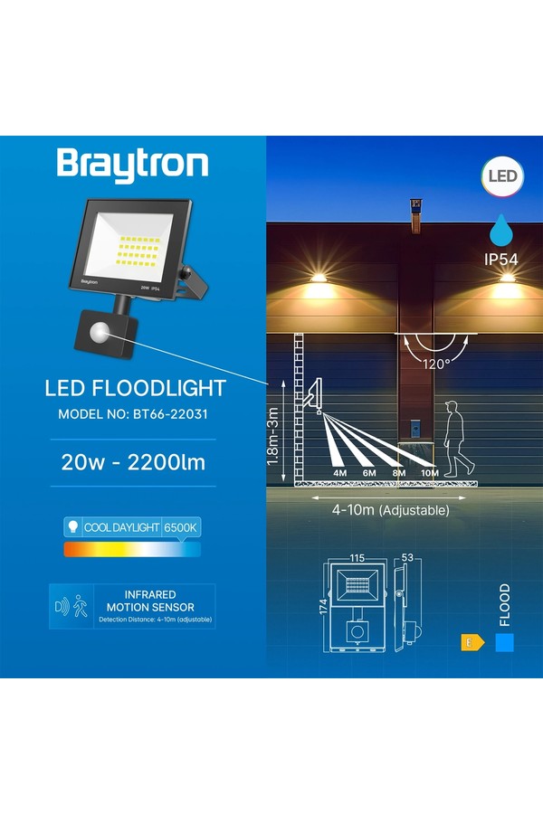 Braytron FLOOD CF 20W BLC 6500K SNS IP54 LED FLOODLIGHT