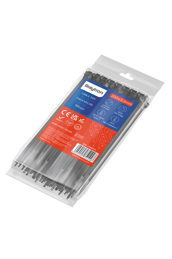 Braytron 3,6x200mm 100pcs/bag PA66 BLC CABLE TIES