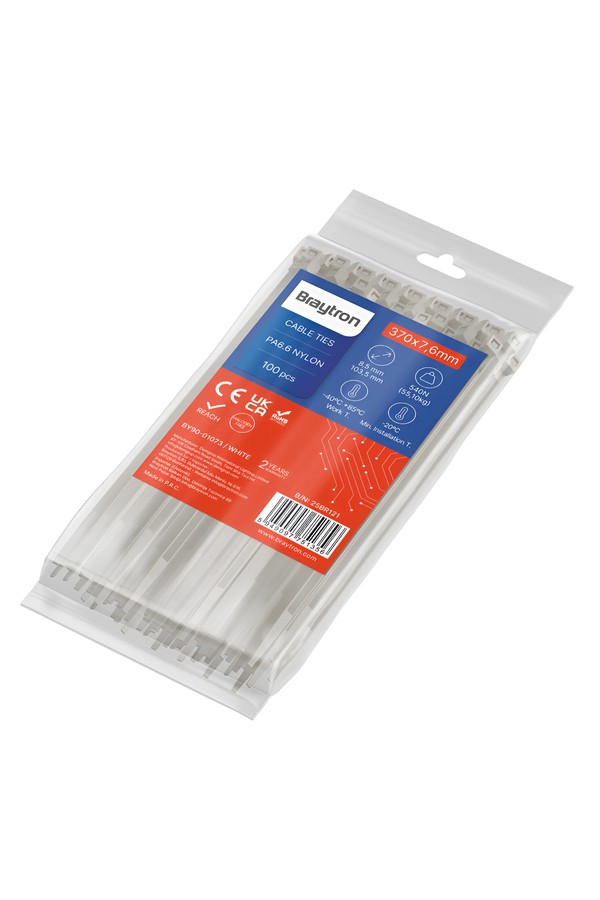 Braytron 7,6x370mm 100pcs/bag PA66 WHT CABLE TIES