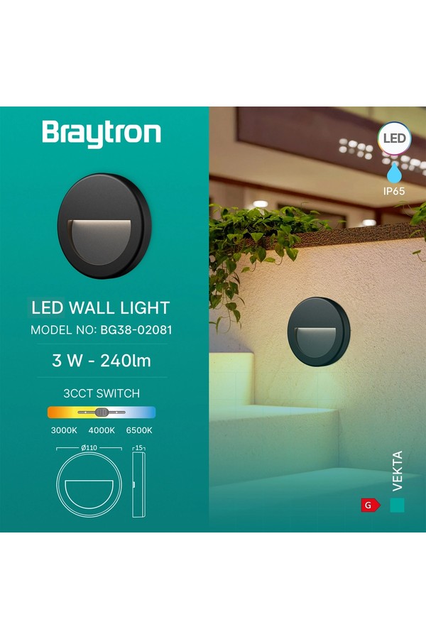BRY-VEKTA-B-RND-BLC-3W-3IN1-IP65-WALL LIGHT